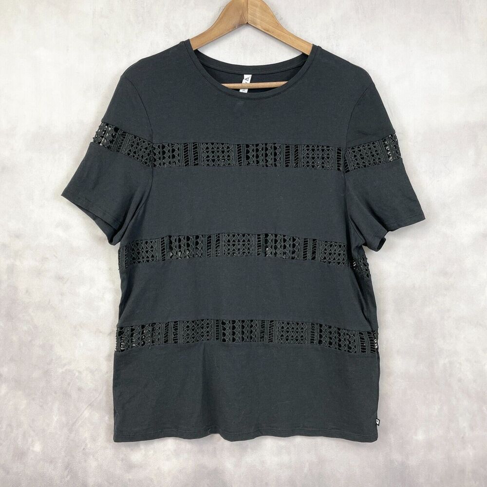 Fabletics Zarina T-Shirt Womens Large‎ Crochet Inset Stipe Activewear Athleisure